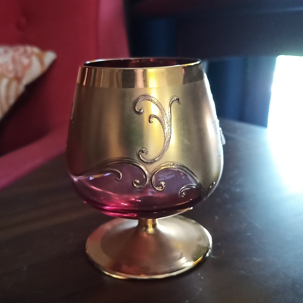 2-Vintage Borske Czech Republic 24 Kt Gold Overlay Brandy Snifter Hand P… - Picture 5 of 7